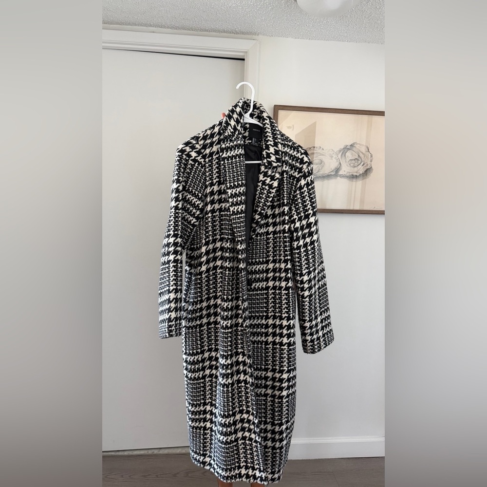 Forever 21 Black and White Checkered Trench Coat